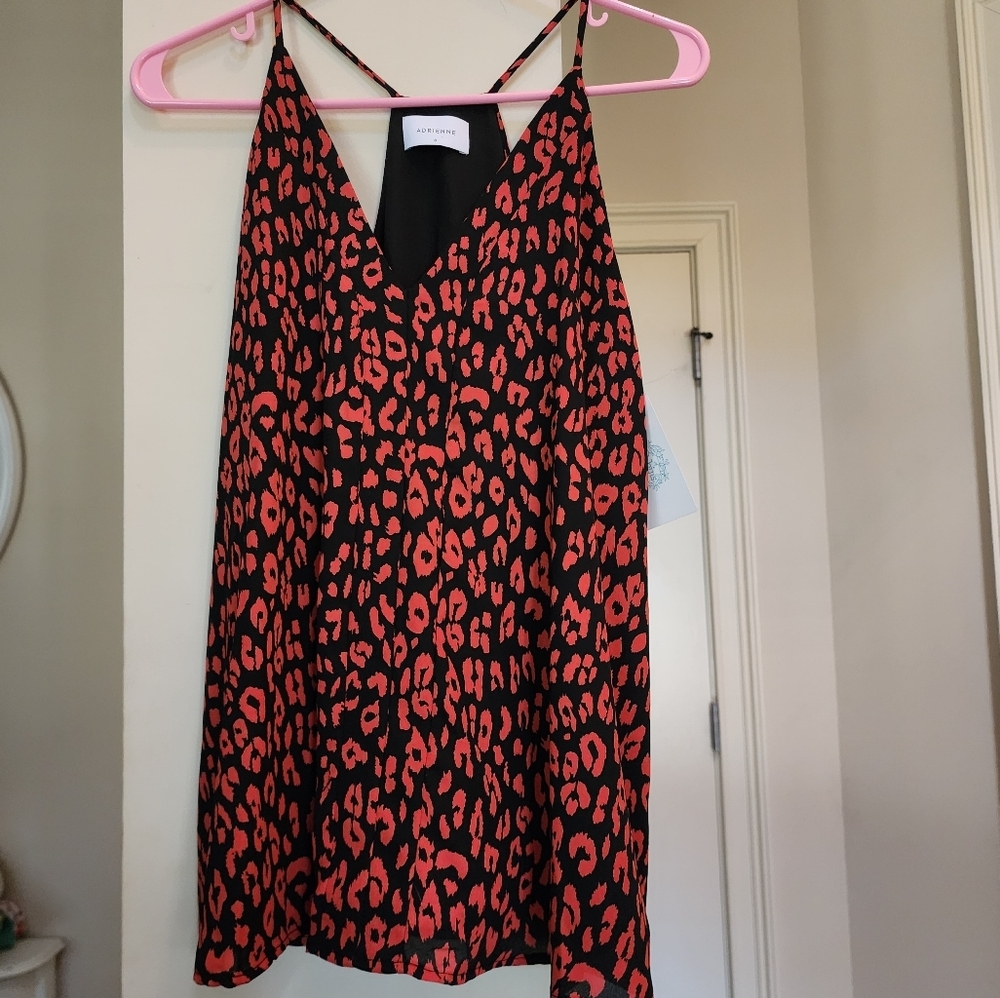 Adrienne Womens Red and Black‎ Leopard Print Blouse Women's Small NWT